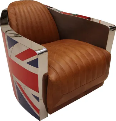 Produktbild von Echtleder Design Vintage Sessel Lounge Möbel Union Jack Aviator Retro Flugzeug