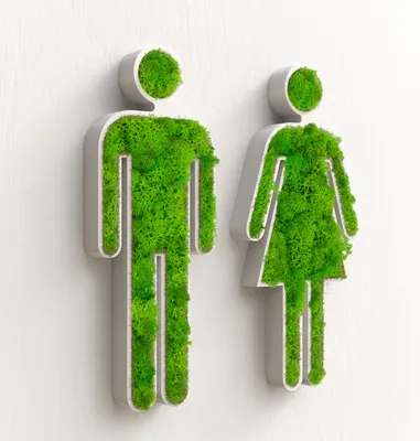 Produktbild von Frau + Mann WC Türschild Moos Klo Schild Toiletten Toilettenschild Selbstklebend Gäste WC Moosbild Weiß