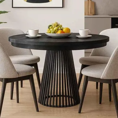 Produktbild von BEAUTYSOFA | Runder Ausziehbarer Tisch LUMI Ø 100–180 cm, Tisch für Esszimmer, Loft-Stil, Skandinavische, Schwarz/Schwarz
