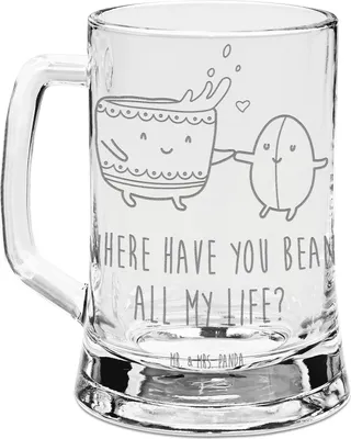 Produktbild von Mr. & Mrs. Panda Seidel Kaffee Bohne - Transparent - Geschenk, Zufriedenheit, Krug, Kaffeebohne, Glaskrug, Bierkrug Glas, Gute Laune, Gravur, Humpen, Glück, Genuss