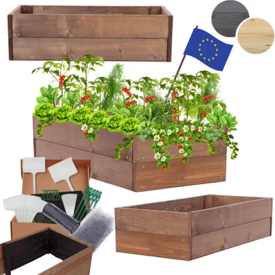 Produktbild von MODO24 Hochbeet Holz, Pflanzkasten, Massivholz, Kiefer, Kräuterbeet, Blumenkasten, Garten, Terrasse, 18x103x30 cm, Braun, ZP06