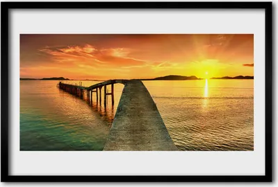 Produktbild von Bild 60x40 MDF-Rahmen Wandkunst Sonne, Landschaft, Meer-Brücke