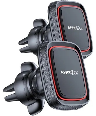 Immagine prodotto di Supporto per telefono da auto, magnetico, per bocchetta dell'aria, confezione da 2 pezzi, universale, rotazione a 360°, con 6 magneti e 4 placche metalliche, colore nero