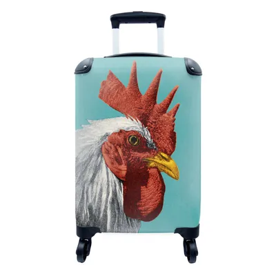 Produktbild von MuchoWow® Koffer Handgepäck Trolley Rollkoffer Kleine Reisekoffer mit 4 Rollen - Bunte Illustration des Kopfes eines Hahns - Cabin Size < 55x40x23 cm & 55x40x20 cm - Fotokoffer - Kabinenkoffer - Boardgepäck - Reise-Box - Reisekoffer - Reisegepäck - Koffer mit Bild - Trolley für Kinder