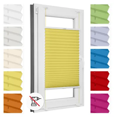 Obrázek produktu pro Estika Plisé roleta bez vrtání - 55 x 230 cm - Žlutá - Vnitřní žaluzie na okno, montáž Klemmfix