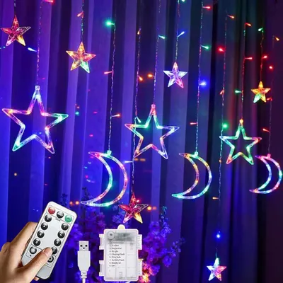 LED-Lichterkette Sterne & Mond, 3,5 m, 8 Modi, Innen