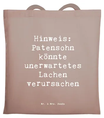 Produktbild von Mr. & Mrs. Panda Uni Tasche Spruch Unerwartetes Lachen Patensohn - Braun Pastell - Geschenk, Freude, Patenschaft, Tote Bag, Jutebeutel, Schultasche, Stoffbeutel, Jubiläen