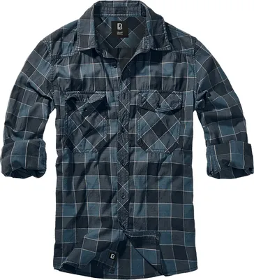 Produktbild von Brandit Langarmhemd Herren Checkshirt blau/grau/schwarz Basics 100% Baumwolle S