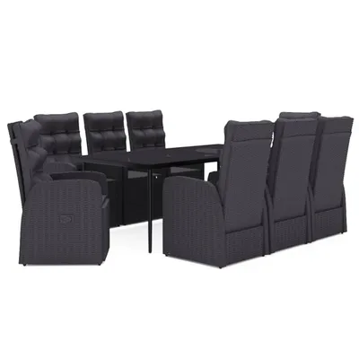 Immagine prodotto di vidaXL Set da pranzo da giardino 9 pezzi con cuscini nero