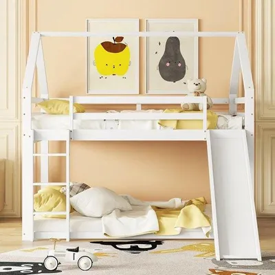 Produktbild von Famanu Kinderbett mit Rutsche und Leiter - Hoch-Doppelstockbett 140 x 200 cm