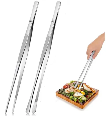 Küchenpinzette 30 cm, 2 Stück, Edelstahl, Grillzange, geriffelte Griffe