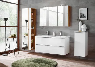 Produktbild von Badmöbel Set 7-tlg Badezimmerset PERUGIA Weiß Hochglanz Set.6