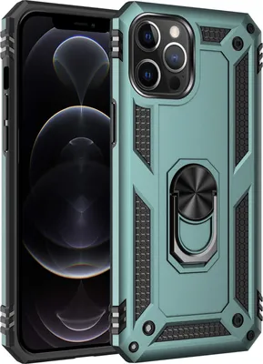 Produktbild von LaimTop Schutzhülle für iPhone 12 Pro Max, Dual Layer Robust Militäre Fallschutz Hülle mit Ringhalterung Ständer für iPhone 12 Pro Max Grün