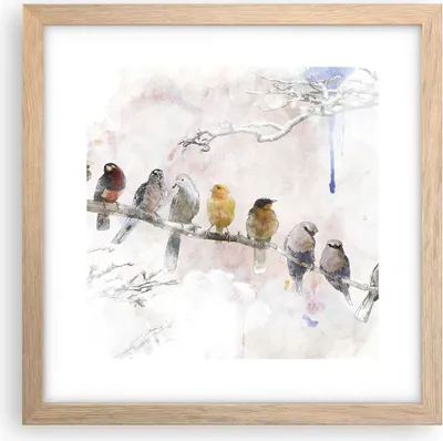 Produktbild von Gerahmtes Poster - Rahmen in heller Eiche - Vögel Kanarienvogel Zweig - 30x30 cm - Wand Bild - Wanddeko - Wandbilder - Wandposter - Bilderrahmen - Bilder - Kunstdruck - Wandbild - P2NAC30x30-4175