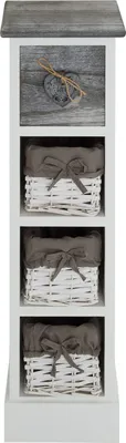 Immagine prodotto di Scaffale per fiori FLOWER, scaffale a cassetti da appoggio, bianco, stile shabby chic vintage, con cassetto decorativo e 3 cestini
