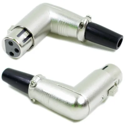 Immagine prodotto di Presa XLR angolata a 90° in metallo con scarico della trazione, connettore audio angolare a 3 poli