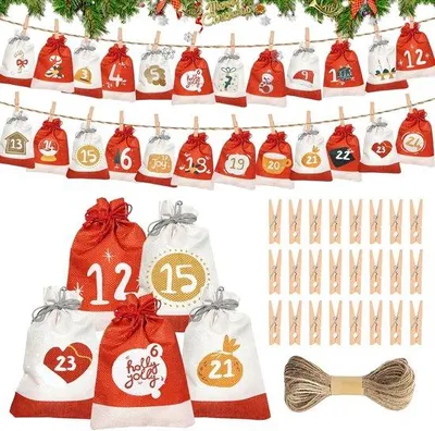Obrázek produktu pro Vánoční sáčky do adventního kalendáře, 24 kusů - papírové sáčky - slavnostní design - ideální pro překvapení