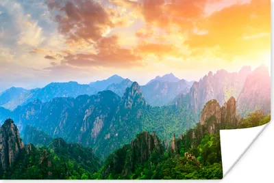Produktbild von MuchoWow® Poster Berge - Bäume - Sonnenuntergang - Natur 120x80 cm - Bilder