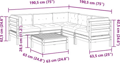 Produktbild von vidaXL 6-tlg. Garten-Sofagarnitur mit Kissen Massivholz Douglasie