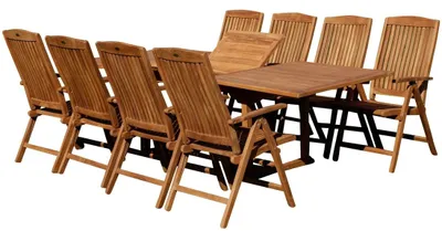 Produktbild von ALEOS. TEAK Gartengarnitur Gartenset Set Tobago Ausziehtisch 180-240cm mit 8x Hochlehner Sessel Stühle