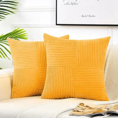 Produktbild von Kissenbezüge 2er Set Kordsamt Gelb 40x40 cm Weich Dekokissenhülle für Sofa Schlafzimmer