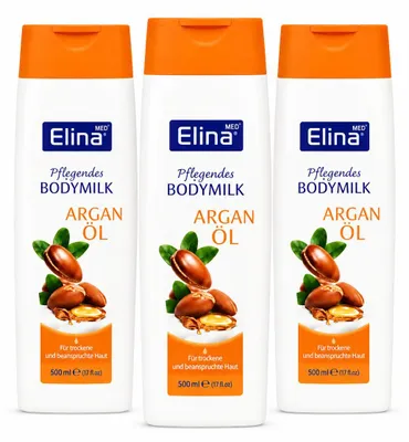 Produktbild von Elina Med Bodymilk Arganöl 250 ml – Pflegende Körperlotion für trockene Haut (3 Pack)