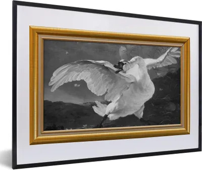 Produktbild von MuchoWow® Gerahmtes Poster Der gefährdete Schwan - Alte Meister - Liste - Gold 60x40 cm - Poster mit Schwarzem Bilderrahmen Wandposter Rahmen Foto Bilder - Schlafzimmer - Plakat in Rahmen - Drucken