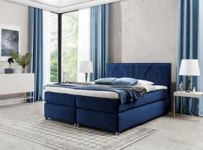 Produktbild von Boxspringbett Schlafzimmerbett Bett DAMIANO DELUX Stoff Dunkelblau 180x200cm