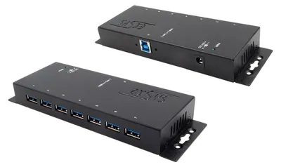 Zdjęcie produktu dla EXSYS EX-1188HMS-3, USB 3.2 Gen 1 (3.1 Gen 1) Type-B, USB 3.2 Gen 1 (3.1 Gen 1) Type-A, 5000 Mbit/s, Czarny, Zasilanie, 12 V