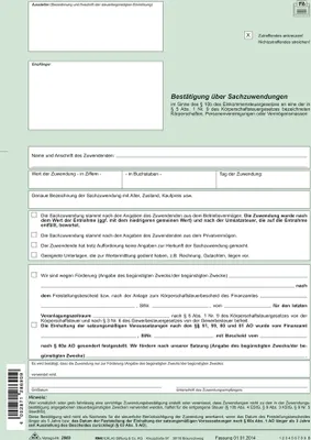 Produktbild von RNK Verlag Vordruck "Bestätigung über Sachzuwendungen" DIN A4 1 x 2 Blatt