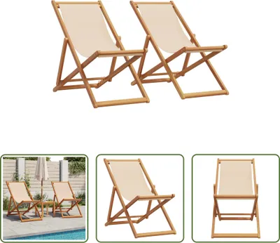 Obrázok produktu pre The Living Store Plážové lehátka 2 ks. Skladacie Béžová látka a masívne drevo