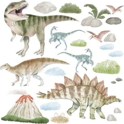 Obrázok produktu pre Tetovanie na stenu dinosaurus, sopka, s ekologickými tlačiarenskými farbami bez zápachu - samolepka na stenu, nálepka na stenu pre deti 170 x 300 cm