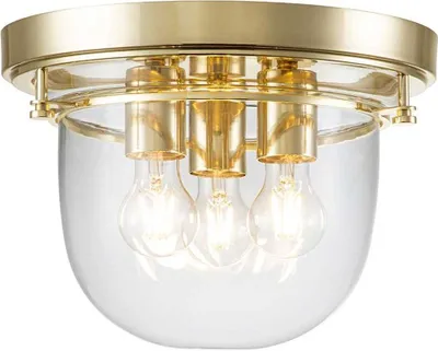 Produktbild von Deckenlampe Metall Glas E27 IP44 rund D: 33 cm in Messing poliert 3-flammig Jugendstil