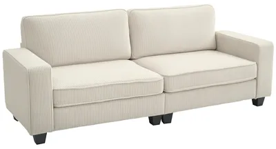 Produktbild von HOMCOM 3-Sitzer Sofa mit Cordbezug, Wohnzimmersofa mit Federkern, Cremeweiß