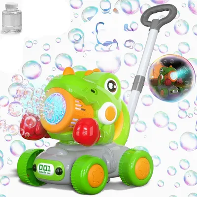 Produktbild von Seifenblasenmaschine Dinosaurier 2in1 Lauflernwagen, LED Bubble Maker, wiederaufladbar, für Kinder ab 3 Jahren, Geschenk für Jungen & Mädchen