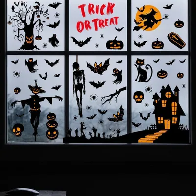 Productafbeelding van Halloween raamstickers, 105 stuks, herbruikbaar, PVC, dubbelzijdig, voor feestdecoratie