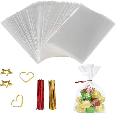 Productafbeelding van Transparante cellofaanzakjes 10 x 15 cm, 200 stuks met twistbanden