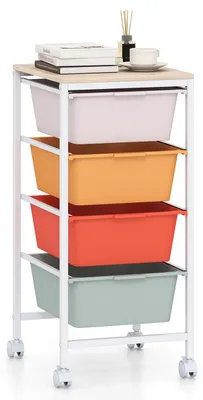 Immagine prodotto di COSTWAY Carrello portaoggetti con 4 cassetti impilabili in plastica e 4 ruote, carrello con cassetti, carrello mobile, carrello portaoggetti, dimensioni 37 x 32,5 x 71 cm, disponibile in vari colori