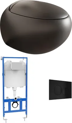 Produktbild von Sparset - Wand-WC aus mattschwarzer Keramik mit Trägergestell & Betätigungsplatte - HURO II