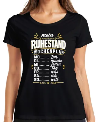 Productafbeelding van Mijn weekplanning voor mijn pensioen. Dagelijks een statement-shirt met sarcasme. Dames T-shirt, zwart, maat XL