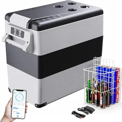 Produktbild von Tragbare Kompressor-Kühlbox - Auto-Kühlschrank & Gefrierbox - Volumen 49,4 l - Dualspannung 12V/240V - Temperatur -20 °C bis 20 °C - App-Steuerung - Grau