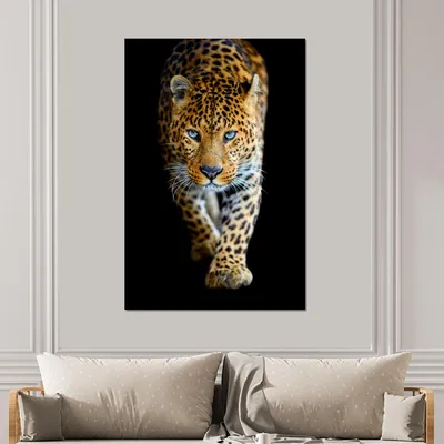 Produktbild von MuchoWow Wanddekoration Metall Metallbild Wandkunst 100x150 cm Leopard - Tiere - Porträt - Wildtiere - Schwarz MuchoWow Aluminium Gemälde - Bild