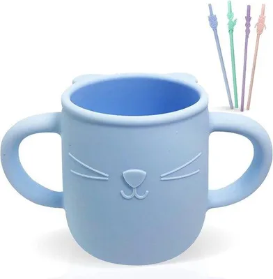 Produktbild von Famanu Trinkbecher mit Griffen und Silikonstrohhalmen für Babys - Wiederverwendbar, spülmaschinen- und mikrowellenfest