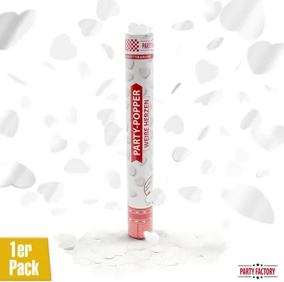 Produktbild von Party-Popper 40cm Weisse Herzen Konfetti-Koanone Shooter Hochzeit Jubiläum Party