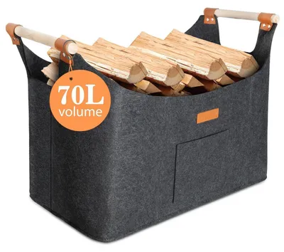 Image de Panier en bois pliable, sac en feutre, 50x32x40 cm, 70 litres, gris foncé