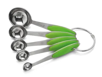 Imagen del producto de Juego de cucharas medidoras Weis, 5 unidades, acero inoxidable/silicona, color verde