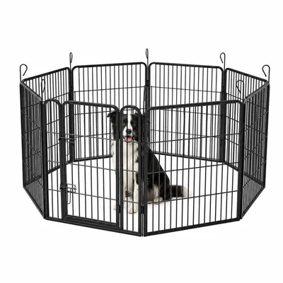 Produktbild von GIHAUVIA Welpenauslauf 80cm hoch 8 Teilig inkl. Erdankern Sicher, flexibel erweiterbar, werkzeugfreie Montage BPA frei Welpenzaun Welpenlaufstall