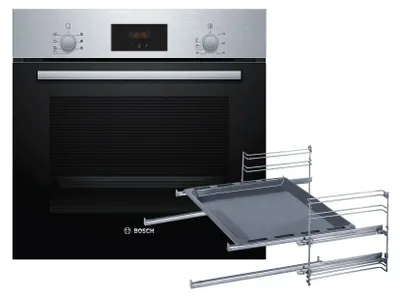 Produktbild von Bosch HBF133BR0ZA1 Set Backofen HBF133BR0 Edelstahl + 2-facher Teleskopauszug + 1 zusätzliches Backblech