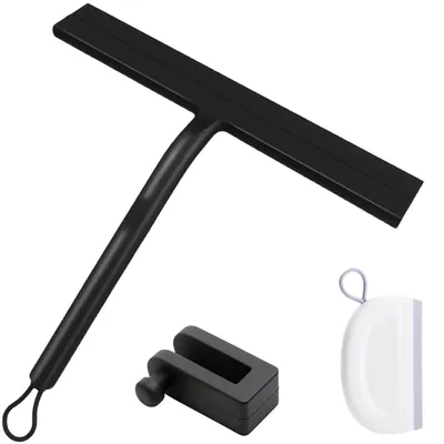 Image de Grattoir en silicone noir pour douche et fenêtre, avec système de suspension