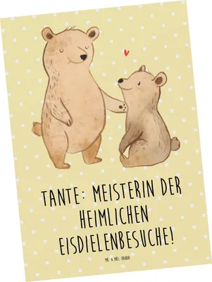 Produktbild von Mr. & Mrs. Panda Postkarte Tante Eisdielenmeisterin - Gelb Pastell - Geschenk, Neffe, Verwandtschaft, Ansichtskarten, Postkarten, Familie, Lustig, Ansichtskarte, Freude